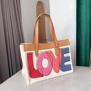 Túi Coach tote vải phối bố