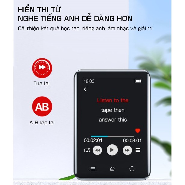 Máy Nghe Nhạc MP3 Màn Hình Cảm Ứng Bluetooth Ruizu D66 Bộ Nhớ Trong 16GB - Hàng Chính Hãng
