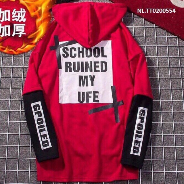 Áo hoodie thun tay phối cực chất [Màu: đen, đỏ. Hình thật trải sàn]