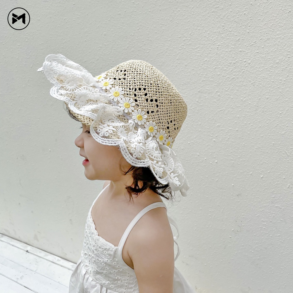 Mũ Cói Phối Ren Chống Nắng Phong Cách Công Chúa Dễ Thương Cho Các Bé