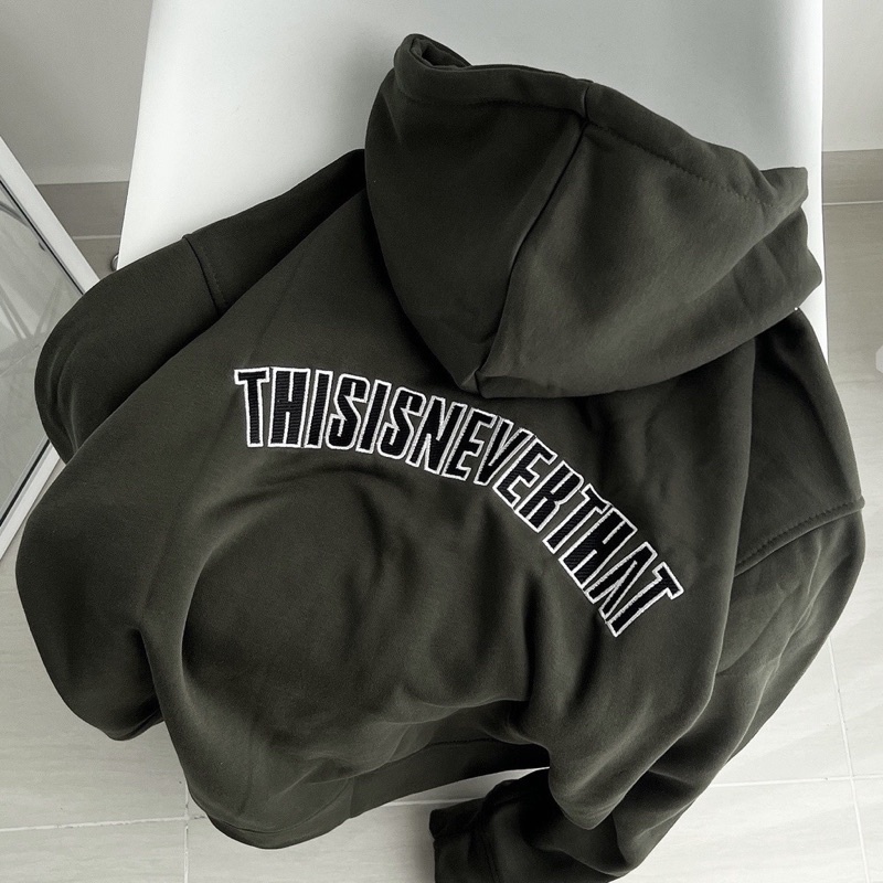 Áo Khoác Hoodie Unisex Zip Nỉ Bông NEVER THAT  màu RÊU  Nam nữ unisex/Áo hoodie dây kéo nữ có mũ form rộng Jaystoree
