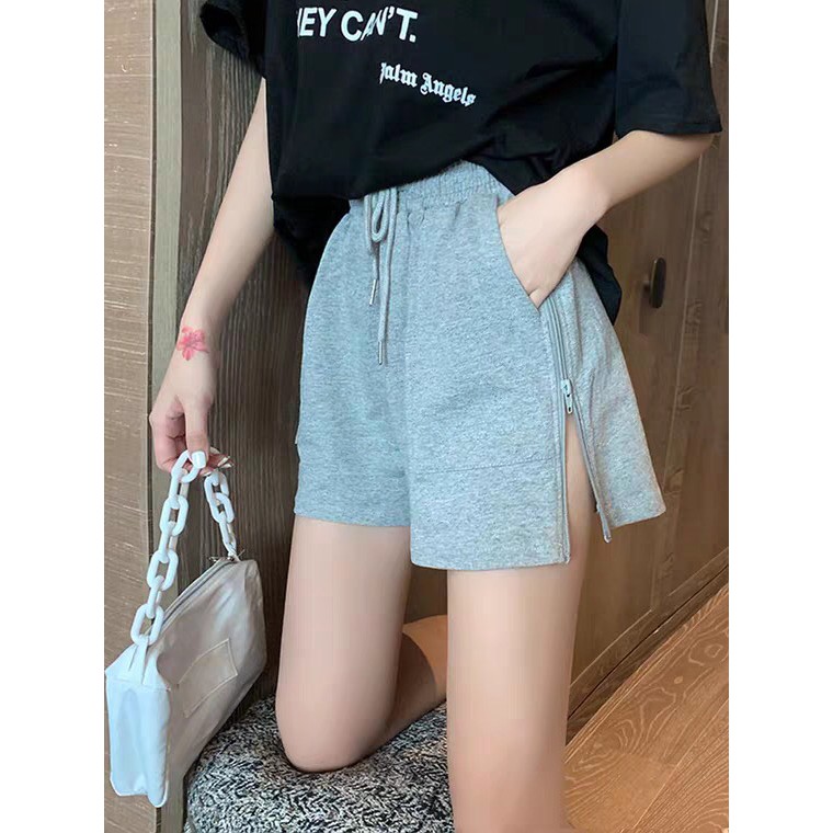 Quần Short Khóa Kéo Ống Rộng Nữ 🌸 Shorts đùi thun da cá trơn màu Đen | Trắng | Tím ulzzang hàn quốc SIÊU HOT 🌸 | BigBuy360 - bigbuy360.vn