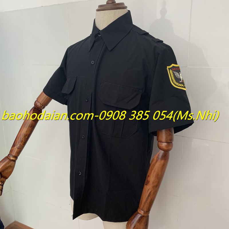 Áo vệ sĩ màu đen vải kate ford thấm hút mồ hôi kèm logo vai