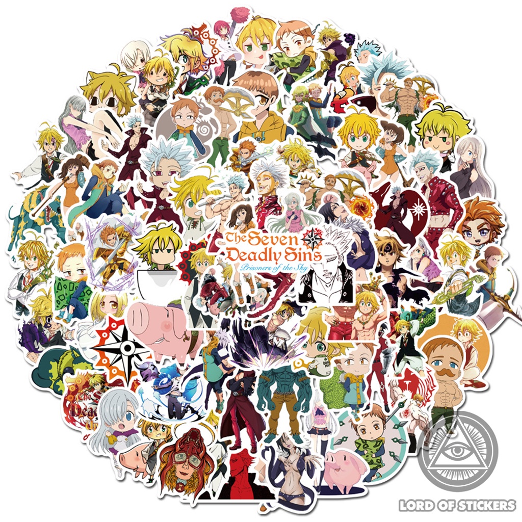 Set 100 Hình Dán Thất Hình Đại Tội Nhân Vật Truyện Tranh The Seven Deadly Sins Sticker Trang Trí Mũ Bảo Hiểm, Laptop, Xe