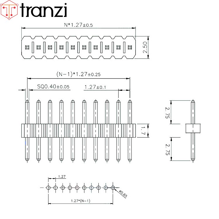 Giăm cắm 1.27mm đơn đực thẳng 12P 7.2mm đen - túi 5 cái