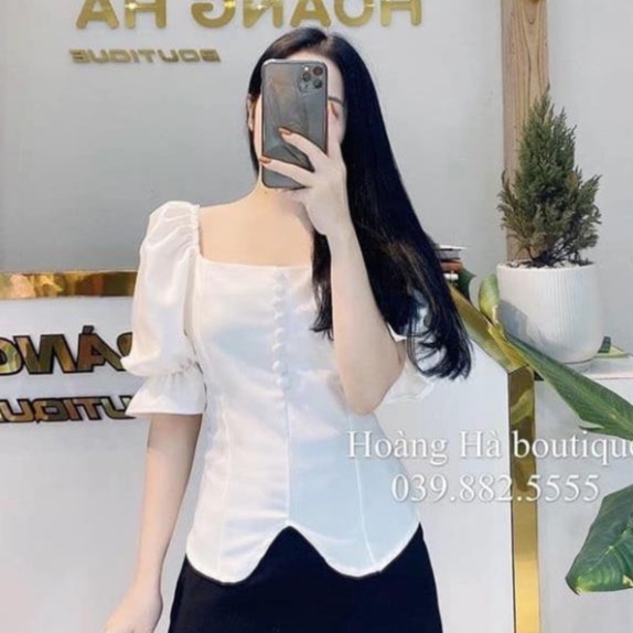 Áo khuy Cổ vuông tay bồng mới xinh xắn