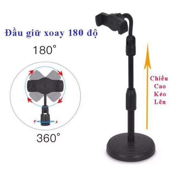 Giá đỡ điện thoại Microphone Stands, kẹp chống lưng 360 ,đế chân tròn để bàn, gia do tiện lợi đa năng GD508-GiaDT-NC