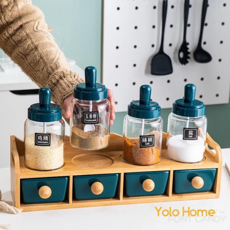 Bộ hũ đựng gia vị thủy tinh[GIẢM GIÁ ƯU ĐÃI] ⭐𝗖𝗔𝗢 𝗖𝗔̂́𝗣⭐ hũ gia vị nắp kín tránh lọt không khí, kèm thìa tiện lợi