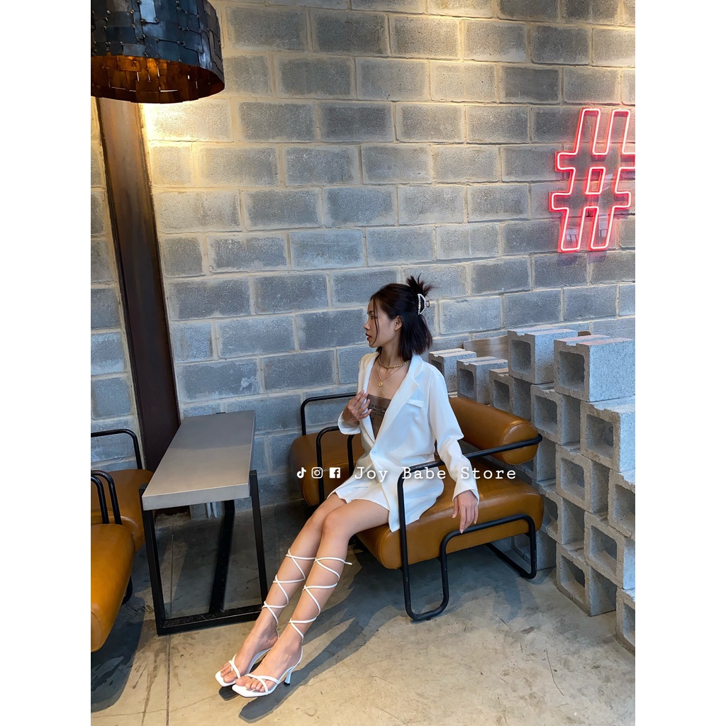 Áo vest kèm thắt lưng sang chảnh JOY BABE 🤍 mix nhiều kiểu như blazer, giả đầm thắt eo trắng đen dài giấu quần AV 1 -9A