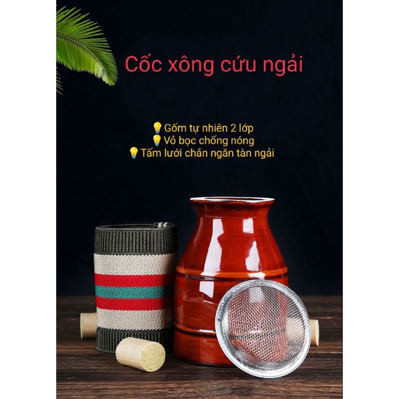 Cốc xông ngải cứu - Cốc Phù Dương- Tặng kèm bao thổ cẩm chống nóng