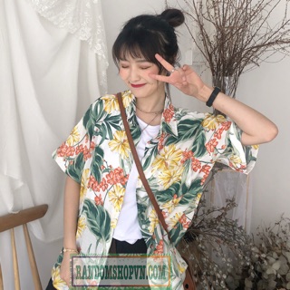 Sơ mi hawai hoạ tiết lá hoa mới
