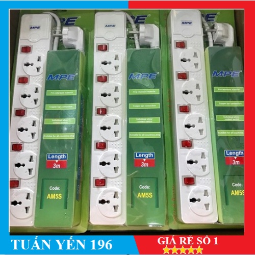 [COMBO 10 CÁI] Ổ cắm có dây MPE đa năng 5 lổ 5 công tắc chính hãng