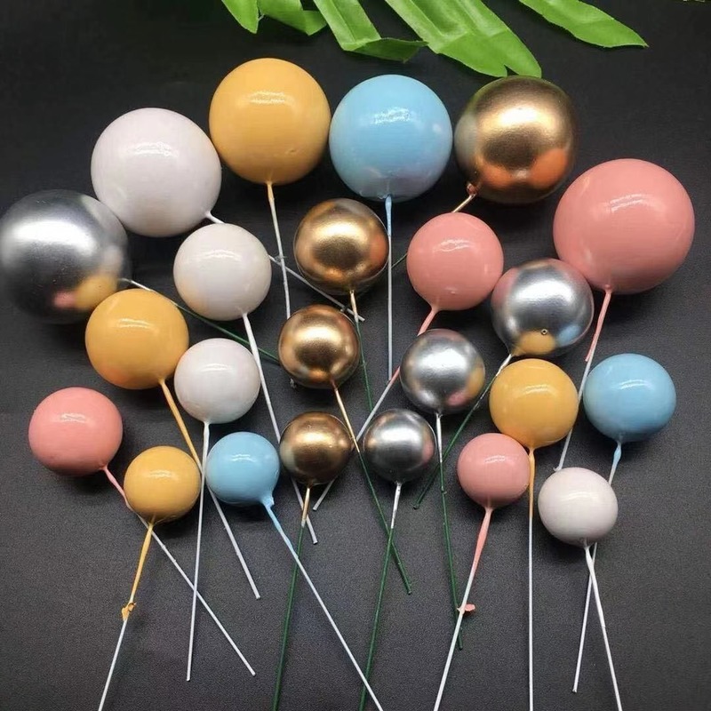 Set 10 phụ kiện trang trí bánh sinh nhật hình quả cầu nhiều màu sắc