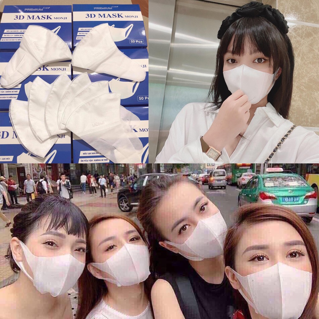 [CÓ SẴN] Hộp 50 Chiếc Khẩu Trang MONJI 3D MASK Công Nghệ Nhật Bản Chính Hãng Kháng Khuẩn, Lọc Bụi From Nhỏ Ôm Mặt