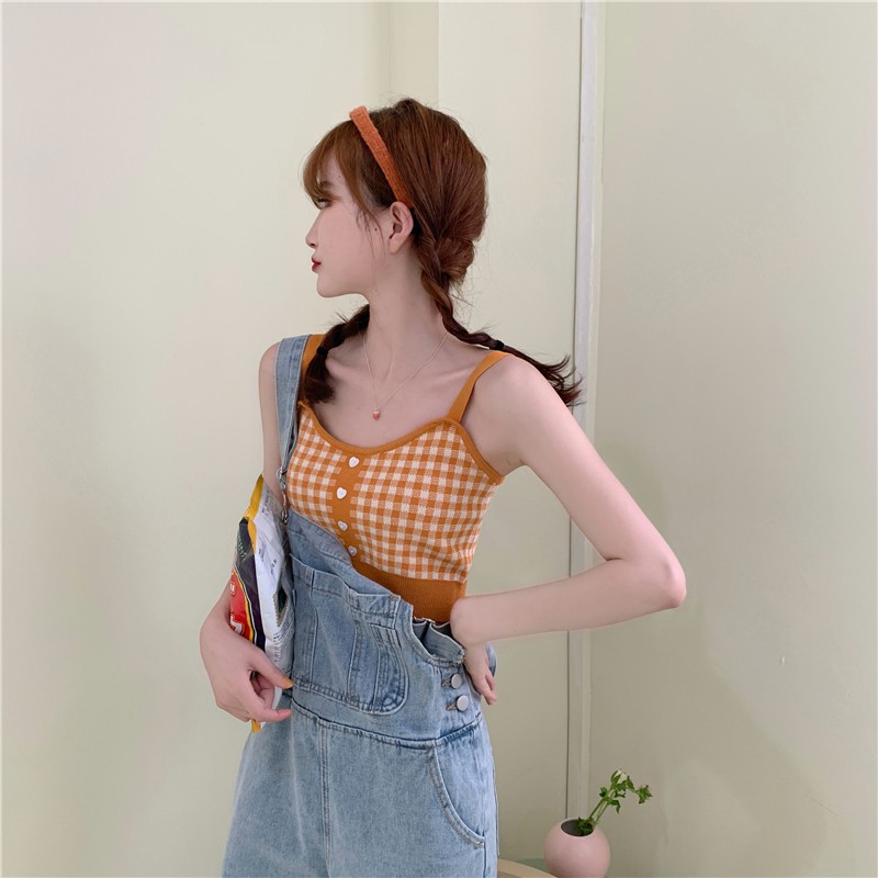 Cocory vn Áo Croptop Hai Dây Sọc Caro Phong Cách Cổ Điển Gợi Cảm Cho Nữ | BigBuy360 - bigbuy360.vn