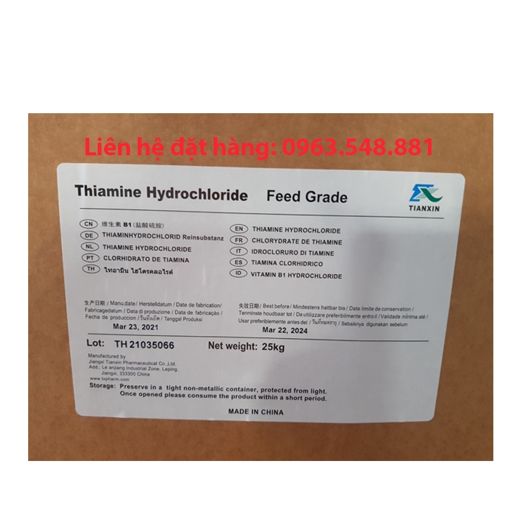 Nguyên Liệu Vitamin B1  Feed Grade. Hỗ trợ tăng trưởng, tiêu hóa. Thùng 25kg