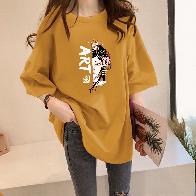 Áo thun tay ngắn dáng rộng in họa tiết độc đáo thời trang cá tính cho nữ