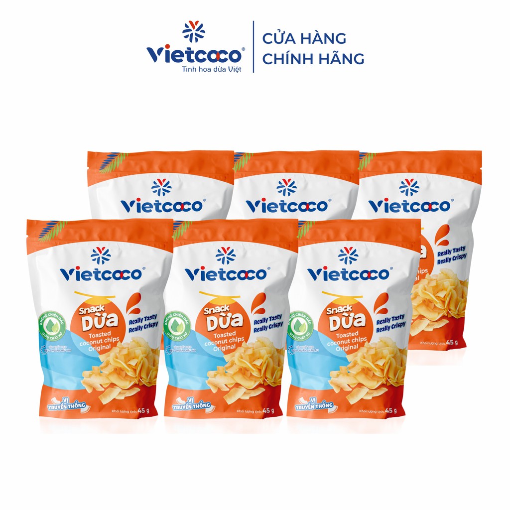 Combo 06 túi Snack dừa Vietcoco vị truyền thống 45gr túi