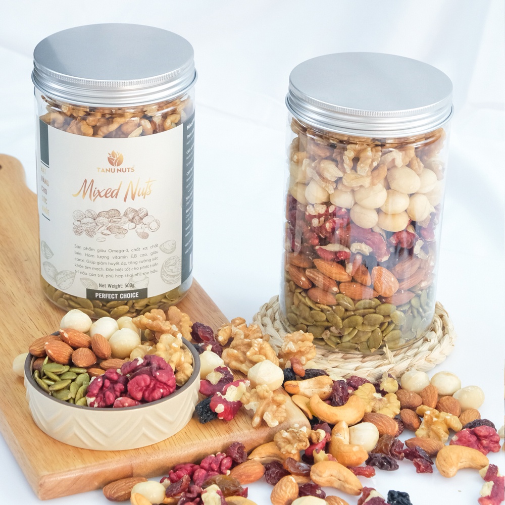 Hạt dinh dưỡng mix 5 loại, granola ngũ cốc bà bầu gồm hạt macca, óc chó vàng, óc chó đỏ, hạnh nhân, hạt bí xanh