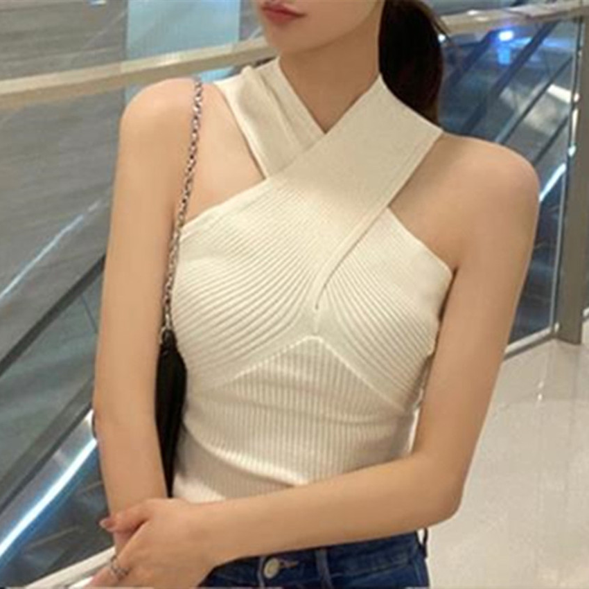 SUXI Áo hai dây dệt kim dễ thương phong cách Hàn Quốc thời trang cho nữ