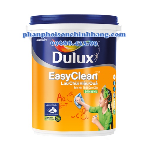 Sơn nước nội thất cao cấp DULUX EASYCLEAN LAU CHÙI HIỆU QUẢ Bề mặt mờ - A991 (5L,18L)