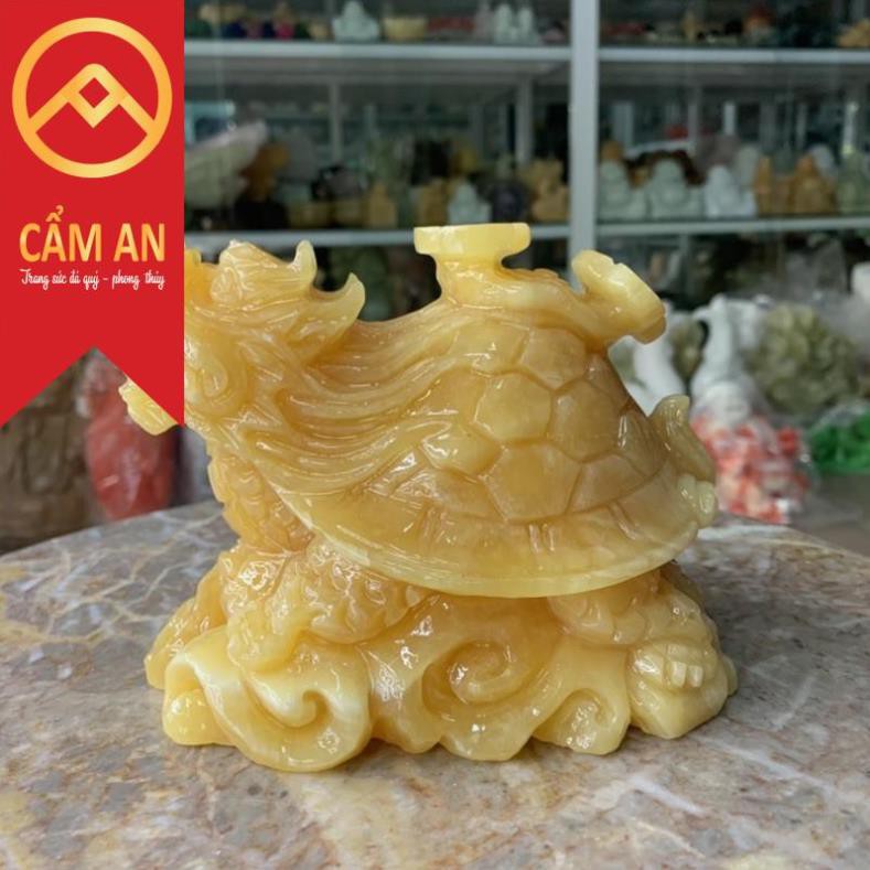 Tượng Long Quy  cõng gậy như ý phong thủy đá ngọc hoàng long Onyx Marble - Dài 15 cm