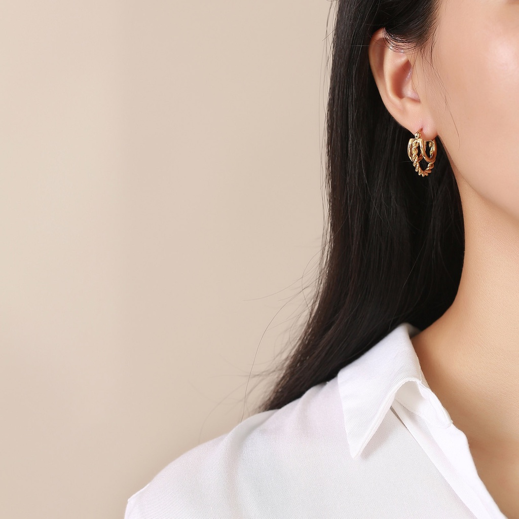 Vnox Khuyên Tai Dạng Chuỗi Xoắn Bằng Thép Không Gỉ Màu Vàng Thời Trang Cho Nữ