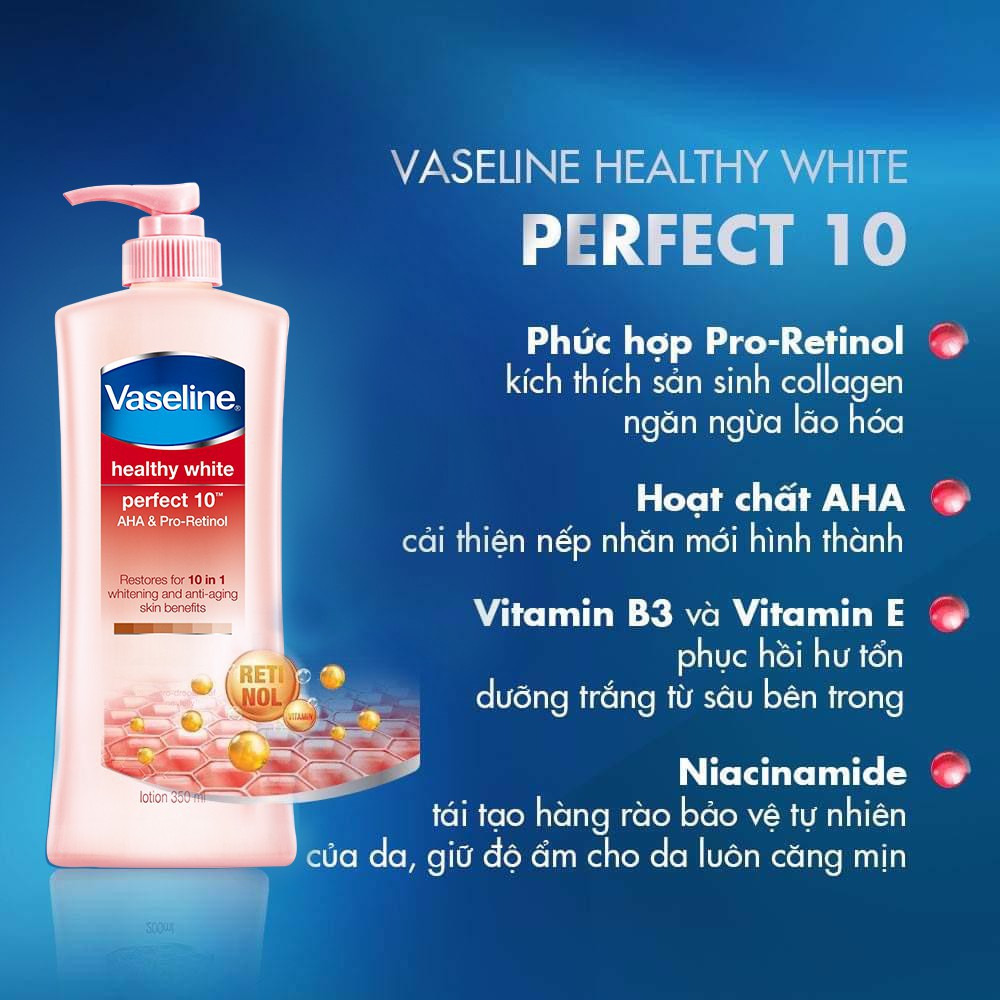 Sữa Dưỡng Thể Trắng Da Vaseline Healthy White Uv Lightening - Dưỡng Thể Vaseline dưỡng ẩm, trắng da, chống nắng 350ml