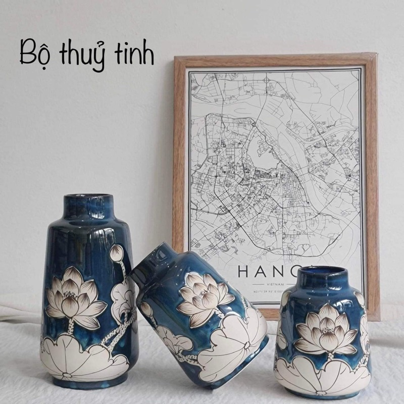 Bộ 3 lọ hoa decor - Bình cắm hoa vẽ tay