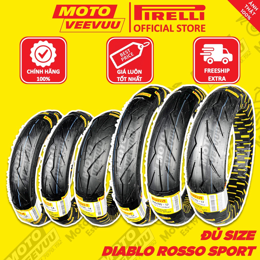Vỏ lốp xe máy PIRELLI Diablo Rosso Sport đủ size xe ga xe số 60 70 80 90 100 110 120 130 140 150 14 17