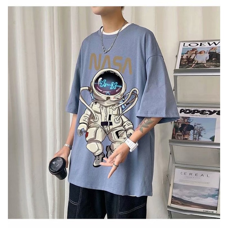 Áo Thun Nam Cổ Tròn Form Rộng Streetwear, Áo Phông Unisex Basic Cotton Oversize In Phi Hành Gia NASA | BigBuy360 - bigbuy360.vn