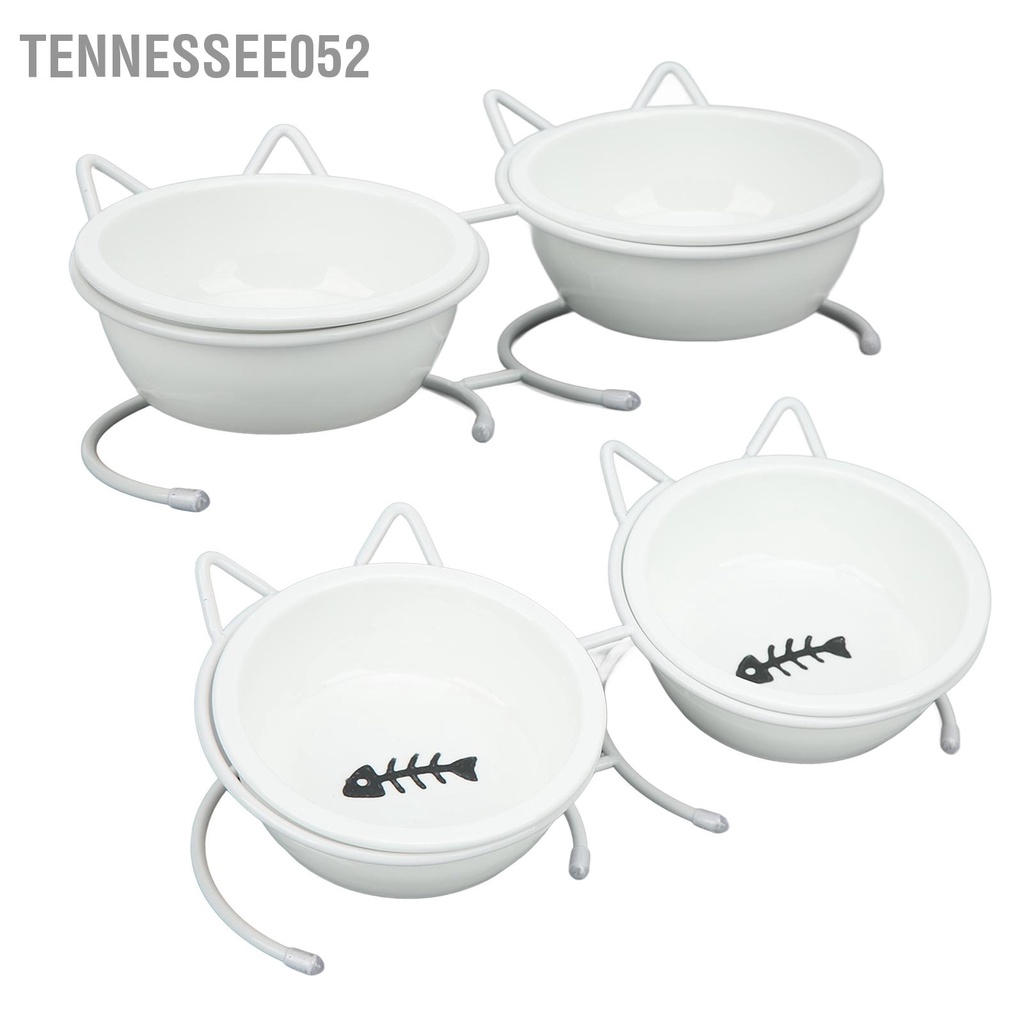 [Hàng Sẵn] Bát Ăn Bằng Sứ đôi cho mèo - Chén Ăn Chống Gù Có Đế Kim Loại【Tennessee052】