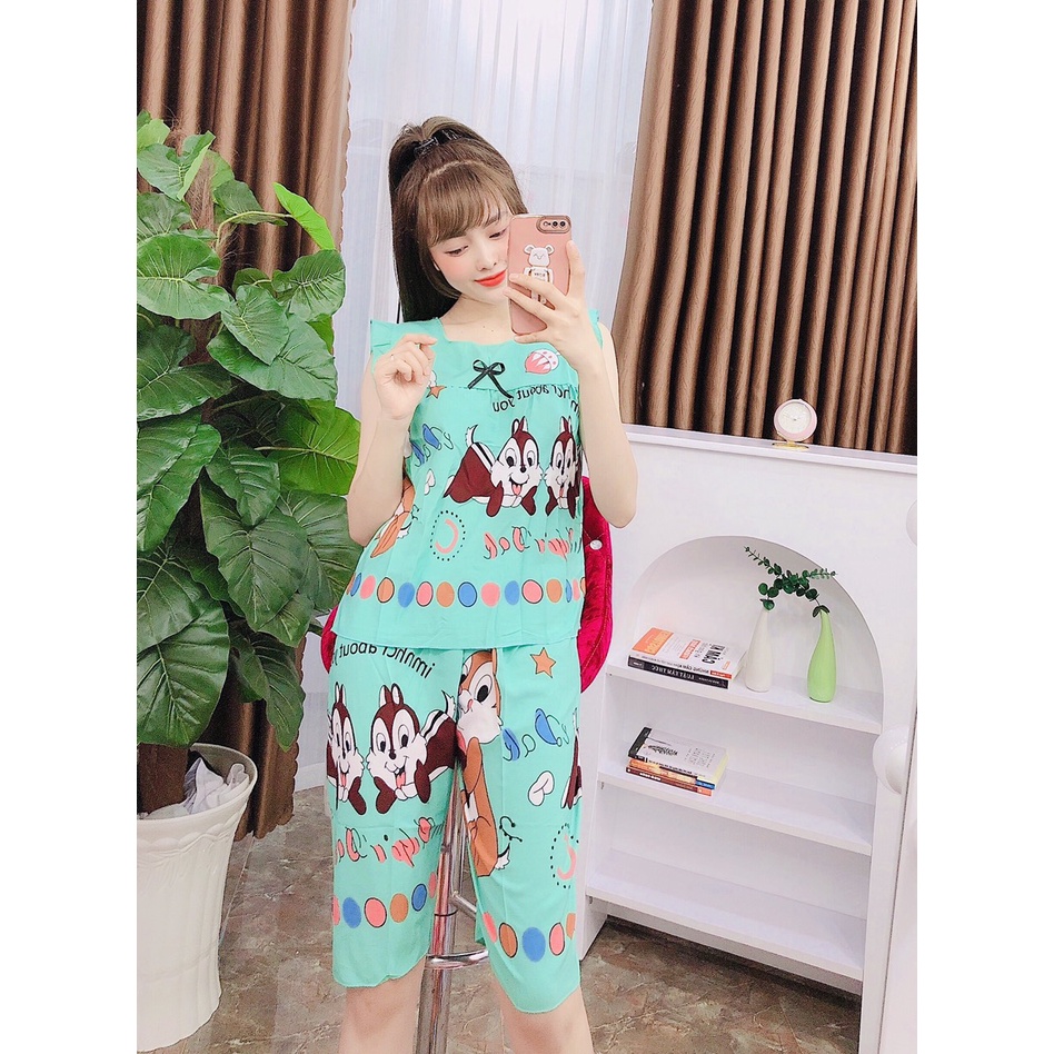 Đồ ngủ lửng cánh tiên vải lụa hàn mềm mại , set ngố lửng họa tiết siêu xinh freesize dưới 55kg tùy chiều cao