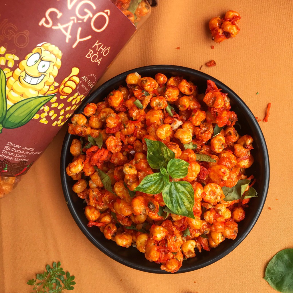 Bắp sấy lắc khô bò lá chanh SNACKIN loại 1, hũ pet 400g, 250g, ăn vặt Hà Nội