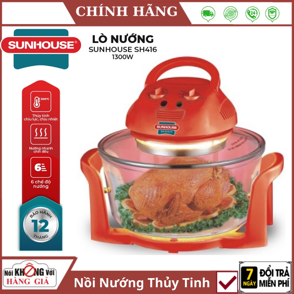 Nồi Nướng Thủy Tinh Sunhouse SH416  FREESHIP  Lò Nướng Dung Tích 12L , Kính thủy tinh Chịu Nhiệt Cao Cấp