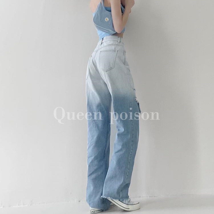 Quần Jean Lưng Cao Dáng Ôm Màu Sắc Gradient Thời Trang