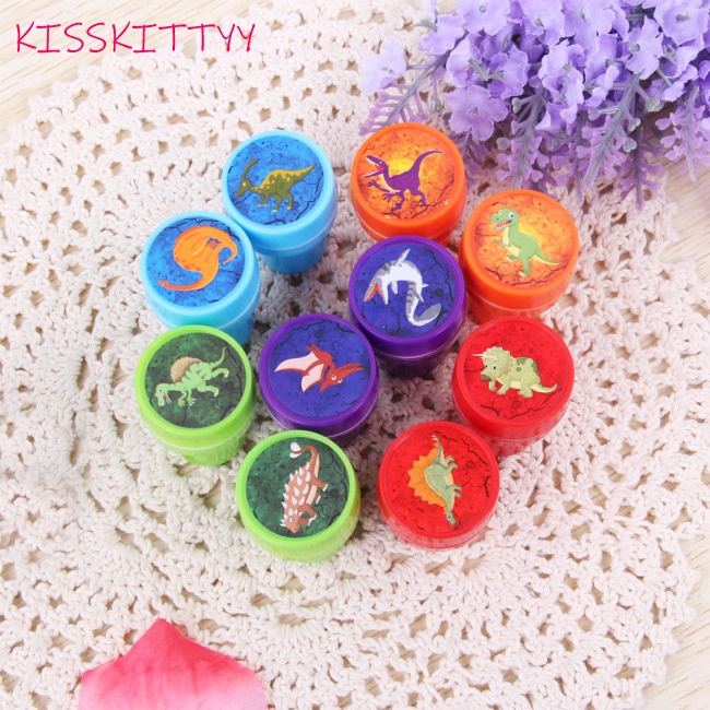 Set 10 con dấu tự in hình động vật khủng long hoạt hình làm đồ chơi cho trẻ em