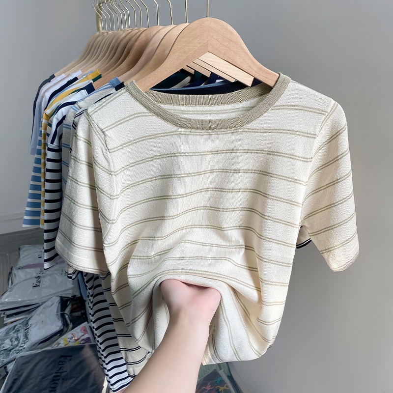 Áo Thun Dệt Kim Tay Ngắn Dáng Rộng Thời Trang Mùa Hè Dành Cho Nữ 53421