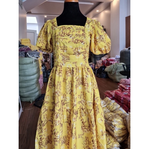 Đầm Hoa Tiểu Thư Tay Phồng Voan Lụa 2 Lớp