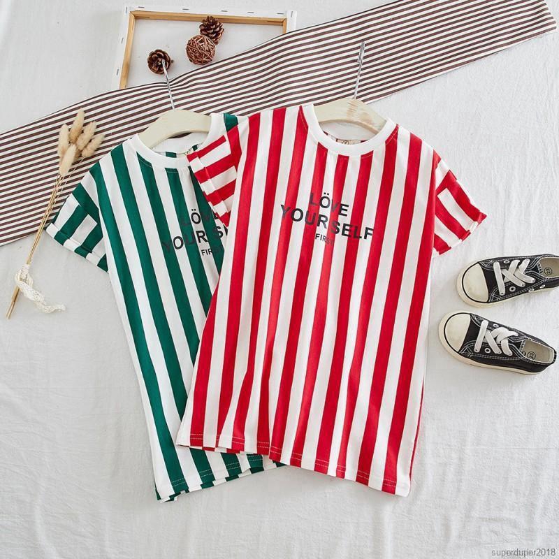Summer Casual Baby Girls Striped Printing Short Sleeve Shirt Dress