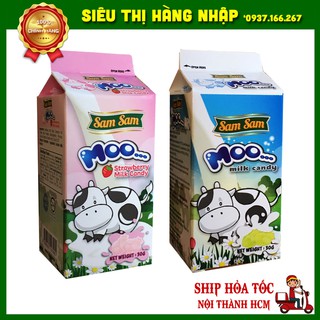[2 vị] Kẹo sữa bò viên nén cô đặc Moo Sam Sam Malaysia 30g (vị sữa bò & vị dâu)