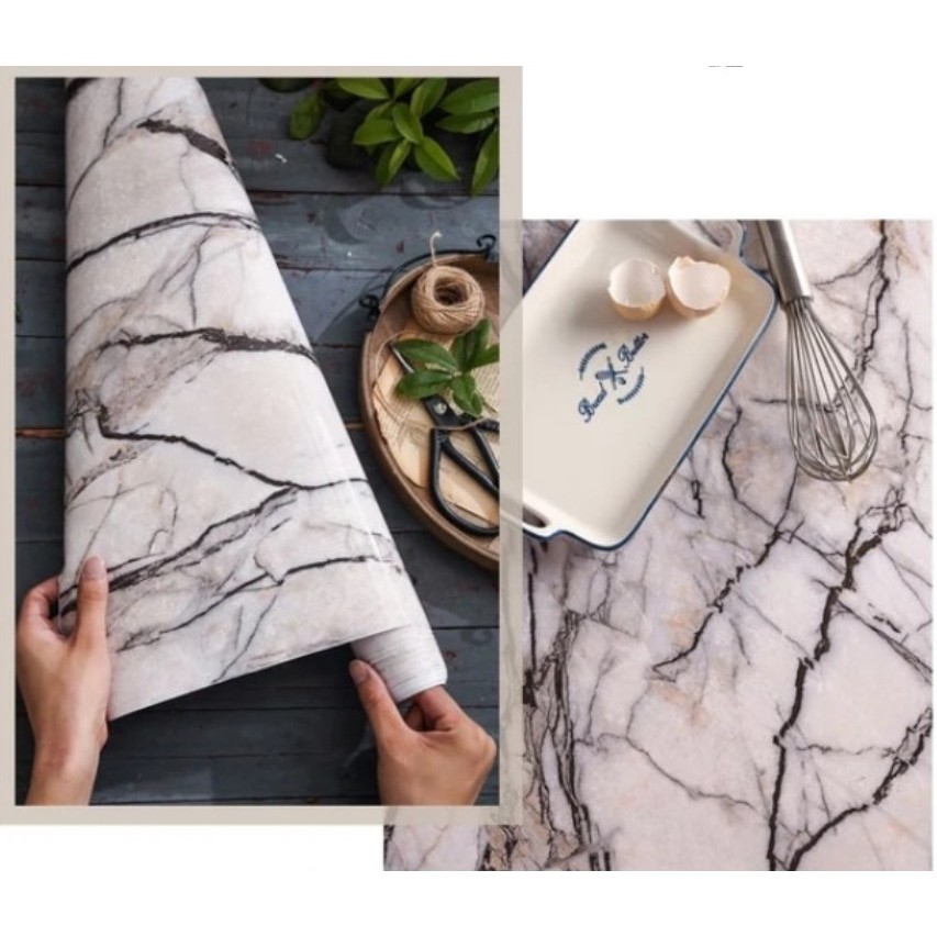 Decal dán tường đá hoa cương vân đá đen trắng khổ 60cm keo sẵn