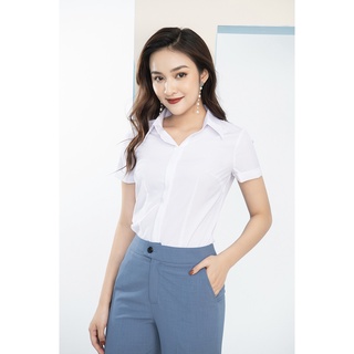 Áo Sơ Mi Trắng Nữ Đẹp Công Sở LUPERI LFSM1105 cổ đức tay ngắn form ôm chất lụa Hàn Quốc co giãn không nhăn