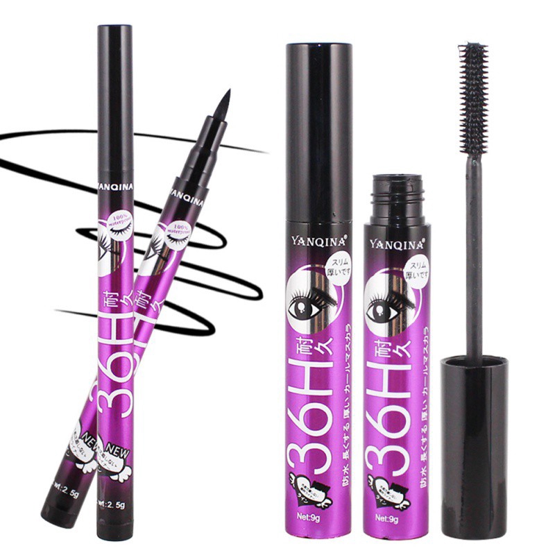 Bộ sản phẩm mascara + bút kẻ mắt YANQINA 2 trong 1 chống thấm nước hiệu quả trong thời gian dài