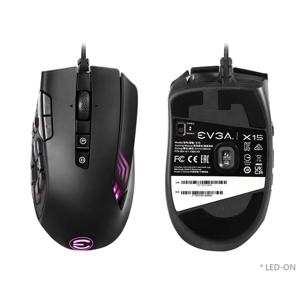 Chuột Máy Tính EVGA X15 MMO Gaming Mouse 8K Wired 16000 DPI BLACK