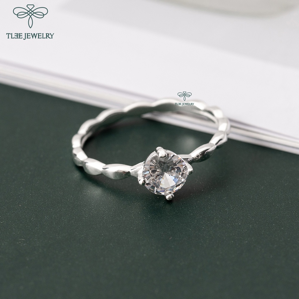 Nhẫn bạc nữ TLEE ổ đá 6li bốn chấu viền dáng hạt trơn sang trọng TleeJewelry A0206