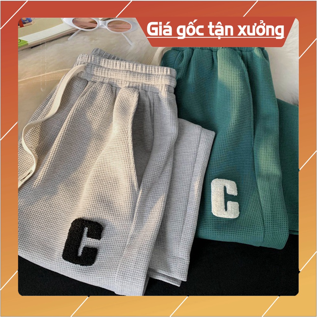 Quần thể thao nam nữ dáng Quần Ống Rộng Chất Tổ Ong Chữ C - Quần Thể Thao Unisex Dày Dặn Phong Cách Ulzzang Song Anh