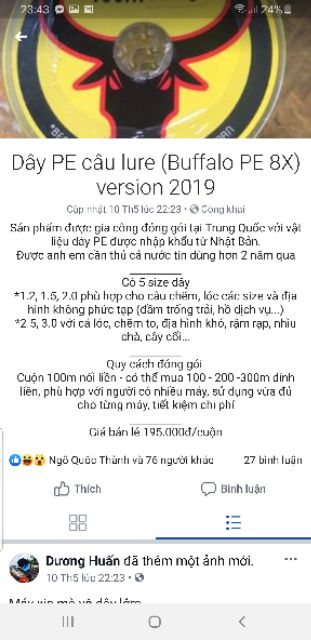 DÂY PE Buffalo / từ 1.0 đến 3.0 / có tem chống giả / tặng kèm thước dây đo cá