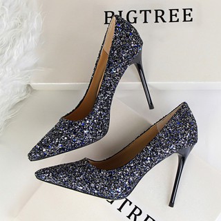 9219-1 Giày Cao Gót Kim Tuyến Gắn Đá Sequin Cao Cấp