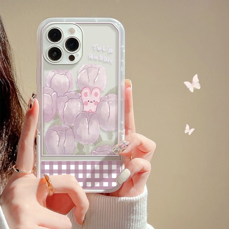 Ốp Điện Thoại Mềm Có Giá Đỡ Hình Hoa Tulip Dễ Thương Cho iPhone 13 12 11 Pro Max X XR XS Max 6 7 8 Plus